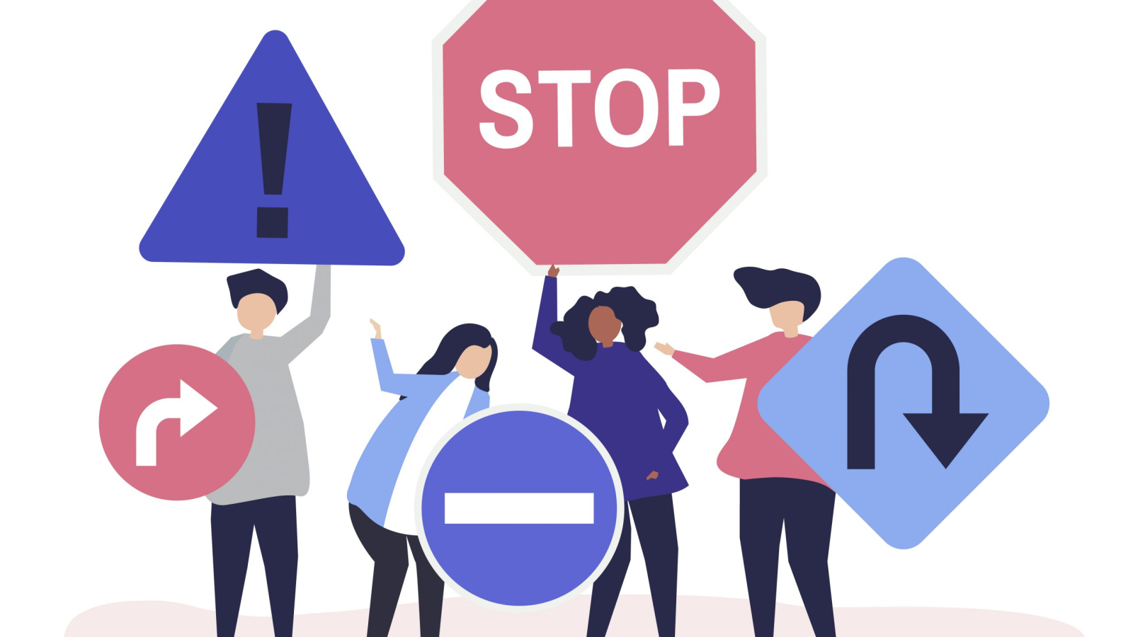 Character illustration of people with traffic sign icons